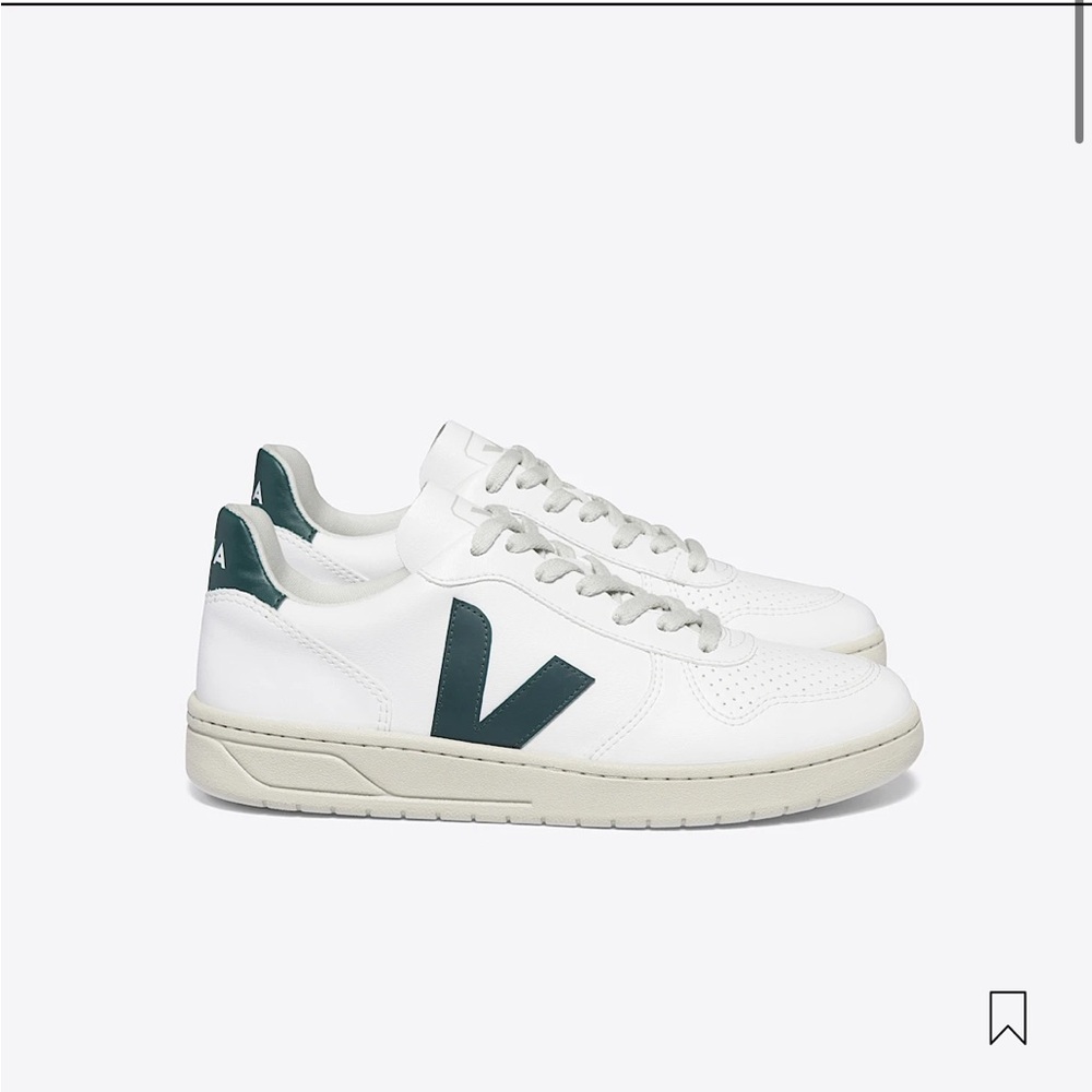 Veja White Sneakers with Dark Green V Logo
